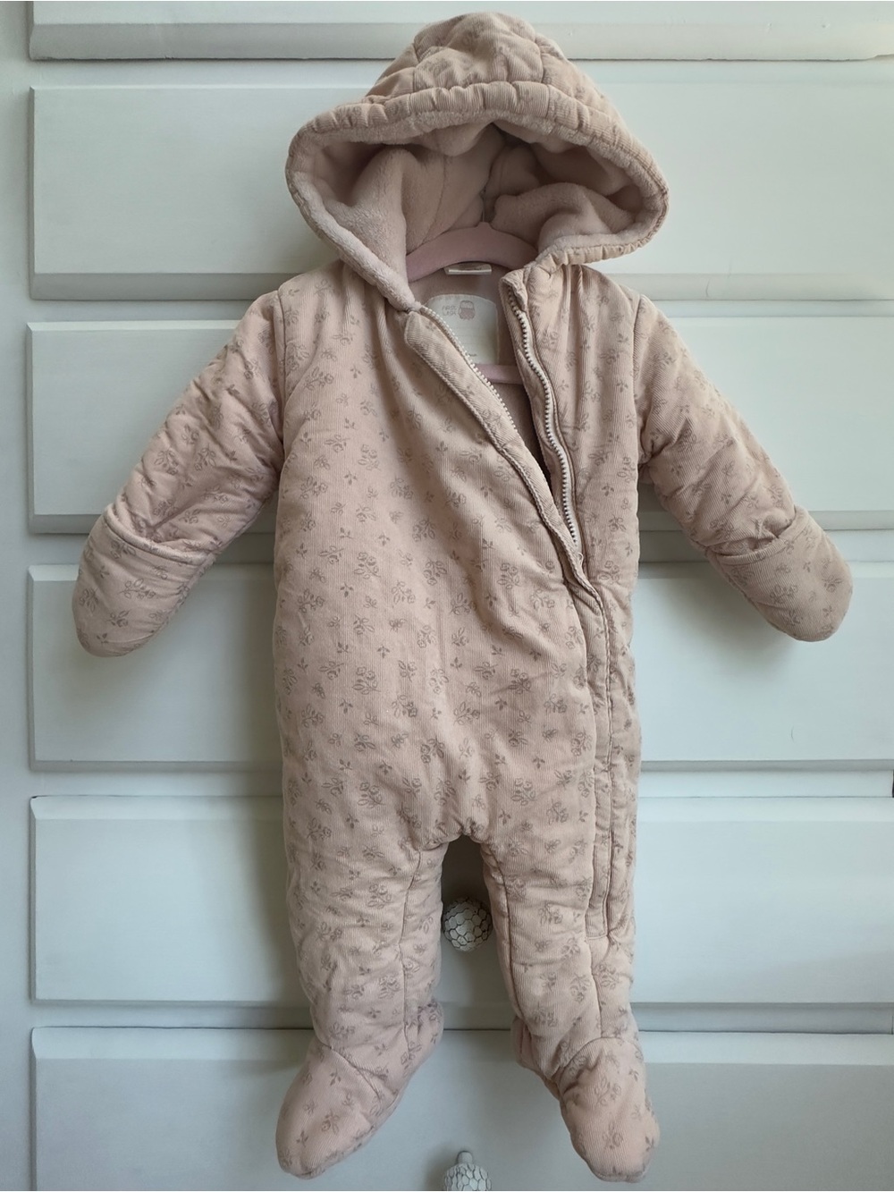 First Wish Baby Corduroy Fleece Lined Snowsuit Pink 9-12M